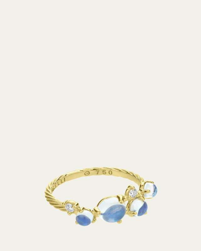 18K Yellow Gold Small Bubble Ring with Diamonds and Moonstone